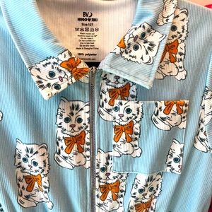 Hugo Loves Tiki+Banana Valentine Blue Kitty Short Sleeve Boiler Suit || Size 12